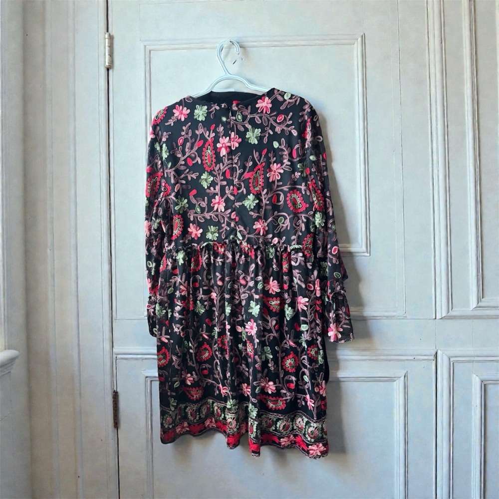 Beige by eci Black Dress with Red Embroidery